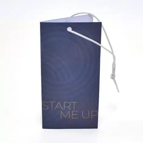 folded swing tag with white elastic