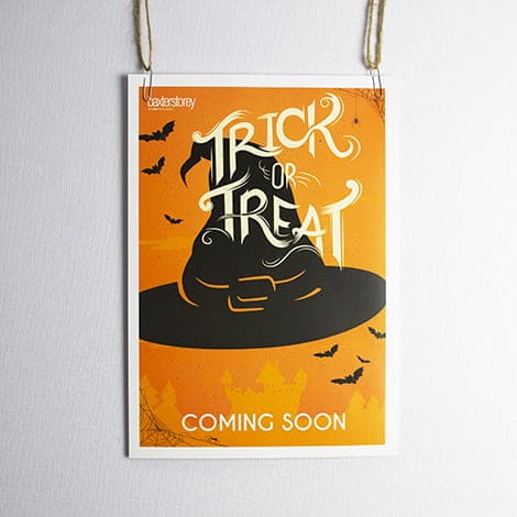hallowen poster held up with twine
