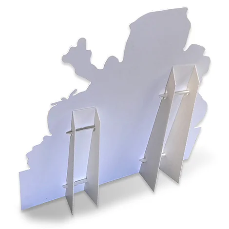Reverse of cardboard cut out showing struts