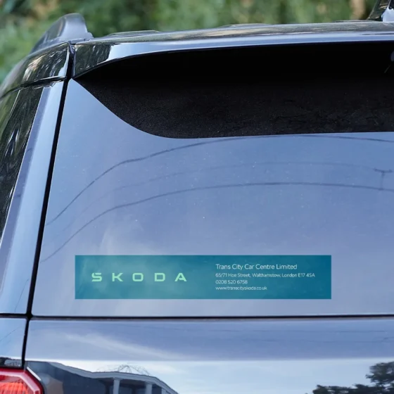 Green Skoda branded car window sticker