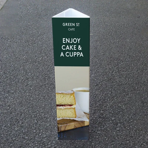 Garden Centre, DIY Stores and Builders Merchant 14 café-themed bollard cover, designed with a cozy coffee cup motif to enhance the outdoor seating area's ambiance, offering both safety and a warm welcome to patrons