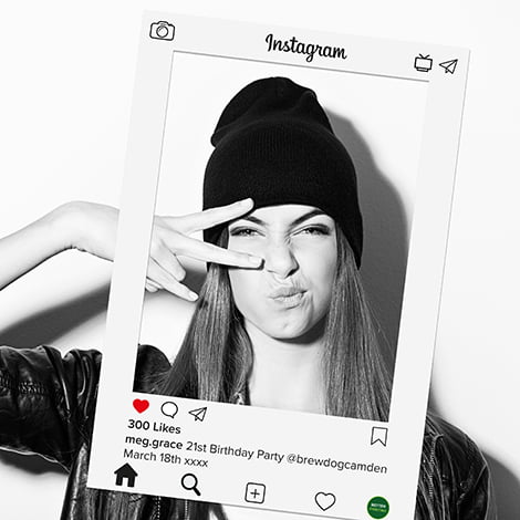 Girl with instagram selfie frame