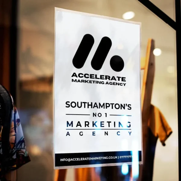 Design and Marketing Agency Print 10 Marketing Agency Poster with logo on a glass wall