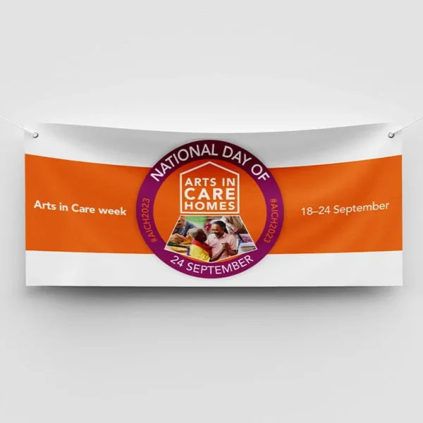 Care Home PVC Banner in orange, white and purple