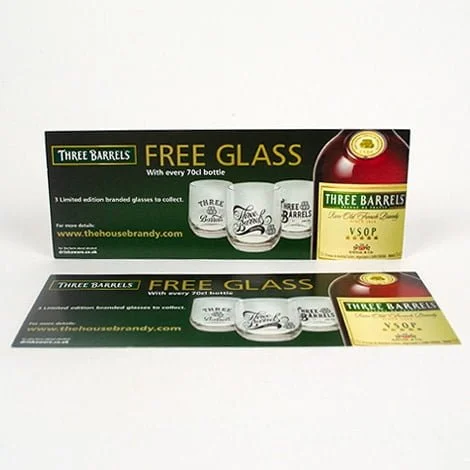 Drinks Brand Printing 5 shelf talker promoting beverage with a free glass