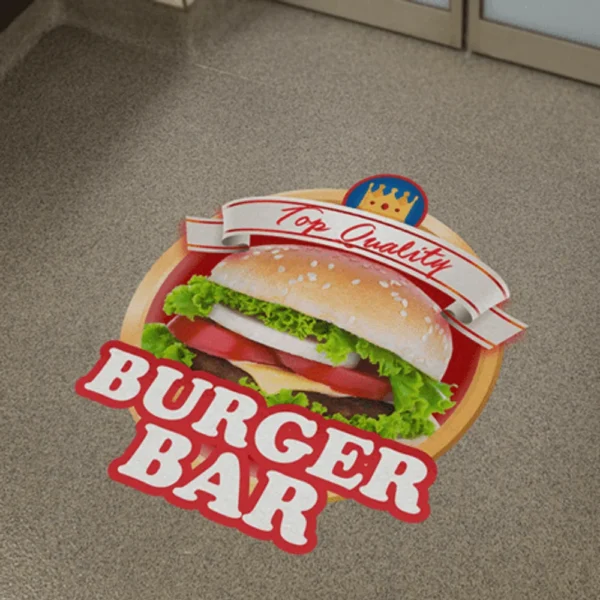 floor sign sticker with burger bar branding