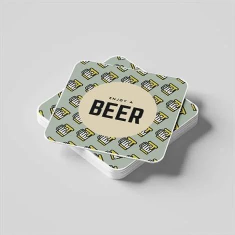Drinks Brand Printing 17 Personalised Coasters - BEER printed coasters in a stack