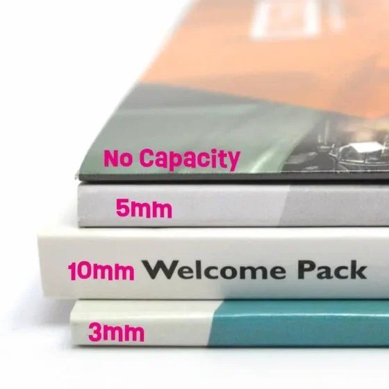 Stacked folders with a variety of capacity from no capacity to 10mm