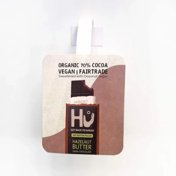 plastic free wobbler for vegan chocolate