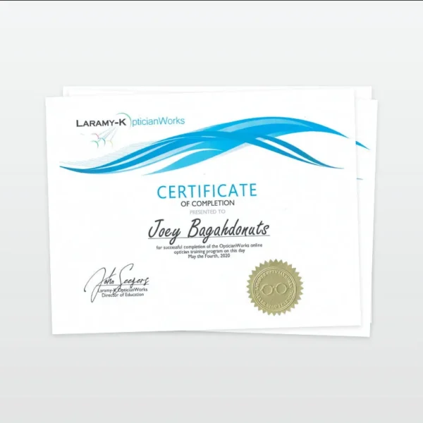 Certificate for an optician