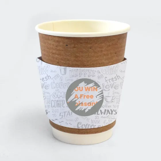 Coffee cup with scratch off winning message